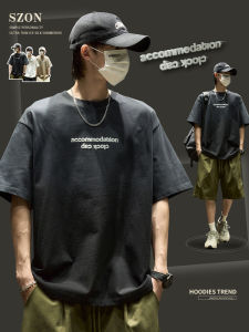 เสื้อยืดคอกลมแขนสั้นผ้าฝ้ายแท้สไตล์อเมริกันสำหรับผู้ชาย ทรงหลวม สวมใส่สบาย ระบายอากาศได้ดี แฟชั่นฤดูร้อน