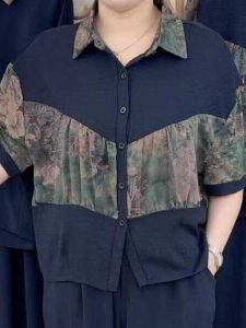 Áo Sơ Mi Nữ Phong Cách Hàn Quốc Thời Trang Cỡ Lớn Cổ Bẻ Kẻ Sọc Hoa Mùa Hè Thường Ngày Bằng Polyester Tay Ngắn Khóa Đơn Nhiều Nút