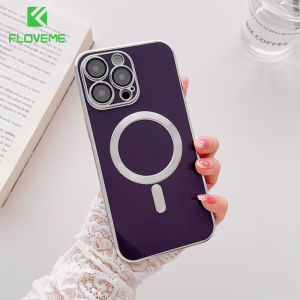 FLOVEME Luxury Magsafe Plating Frame Phone Case For iphone 14 13 12 11 Pro Max 14 Plus With Lens Film Protector Wireless Charging Soft Silicone Shockproof Back Cover For iphone X XR XS Max