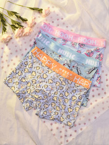 Ccaquick อินเทรนด์ Print Mens Ice ผ้าไหม ชุดชั้นในไร้รอยต่อ ไซส์ใหญ่ กางเกงบ็อกเซอร์ การ์ตูน Letter Mid-waist โพลีเอสเตอร์ Fiber