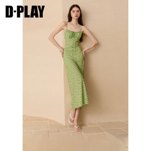 D-PLAY | Đầm Dây Hình In Hoa Xanh Cổ V Khe A-Line