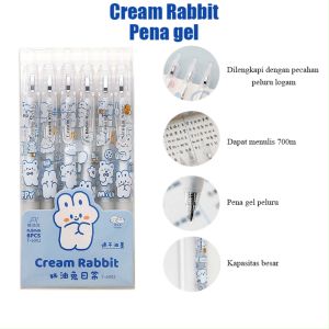 Pulpen Lucu Aesthetic Motif Cream Rabbit Pena Gel 0.5mm Warna Hitam Pen Tinta Gel Mekanik