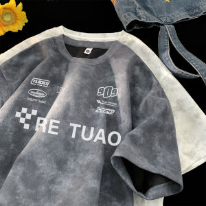 Summer Tie Dye Suede Mens Short Sleeve T-Shirt Loose Fit round Neck Body Shirt Versatile Casual Polyester Fiber Tee for Teens