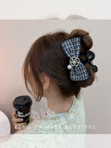 Large Size Pearl Tea Rose Butterfly Knot Hair Clip Autumn Winter Thick Hair Back of Head Diamond Shark Fin Clip Stylish Hair Accessories