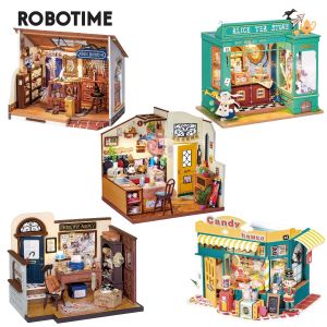 Robotime Rolife 5Kit DIY 3D Wooden Miniature 1:24 Dollhouse LED Furniture Decor Xmas Gift Decorative Wooden Kit Toy Kids Gifts -DG155~DG159