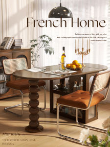 American Style Solid Wood Extendable Dining Table with Buffet Small Size Middle Ancient Style Foldable Elliptical Dinner Table