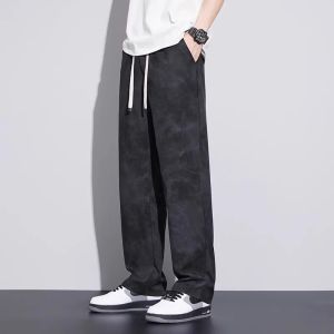 Loose Wide Leg Casual Pants Mens Autumn Ethnic Style Embroidered Loose Fit Trousers Fashionable Cotton Blend Non-Stretch