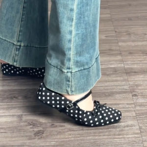 Bow Dots Square-Toed Slip-On Sandals External Wear Height-Increasing