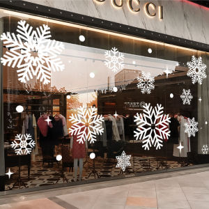 Christmas Decorative Static Cling Window Stickers Snowflake Pattern Glass Decals Shop Window Atmosphere Arrangement Adhesive Door Papers
