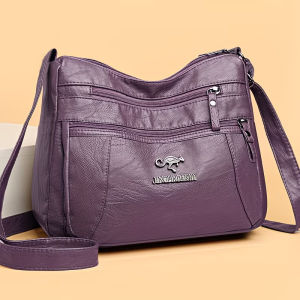 Soft Faux Leather Crossbody Bag Multi Zipper Pockets Casual Daily Work Travel Adjustable Strap Shoulder Purse