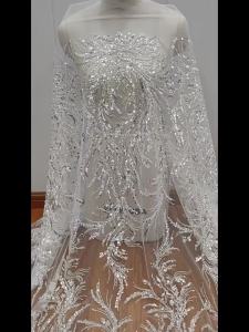 High quality silver sequins bead embroidery flower style mesh wedding dress DIY lace fabric