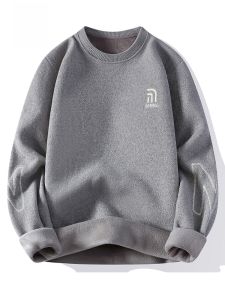 ROMON | Loomen Mens Fleece Lined Knitwear Casual Loose Round Neck Pullover Warm Base Layer Shirt Fashionable Urban Style Winter Season