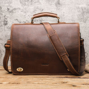 Hiram Genuine Leather Men Business Bags Large Capacity Male Briefcase Sling Shoulder Messenger Bags 15.4 inch Laptop Bags Brand Handbags