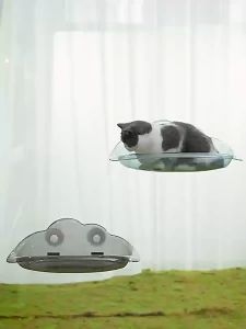 Transparent Cloud Shape Cat Bed Pet Products with Suction Cup Load Bearing Semi-Open Viewing Platform Cat Climbing Frame
