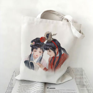 Large Capacity Canvas Bag for Students Red Mansion Cartoon Print Shoulder Handbag Tutoring Class Commuting Book Bag