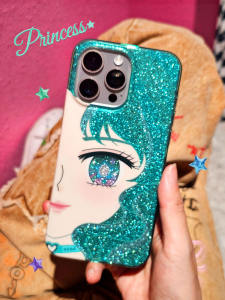 Full Cover Diamond Mermaid Green Mobile Phone Case Sparkling Powder Double Layer Original Design for iPhone 16 pro Max Apple 15 pro Girl 14