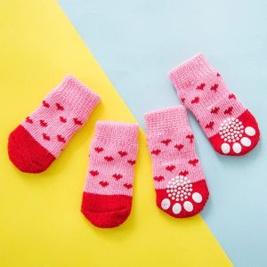 4Pcs Winter Pet Dog Socks Anti Slip Warm Knit Tiger Design Paw Protector Booties for Cats Dogs Indoor Outdoor Xmas Gift Dog Sock