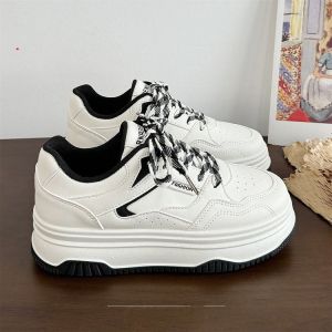 Womens Fall Breathable Casual Shoes Versatile White Sneakers Thick Bottom Sports Flat Shoes Match Skirts Slip-On Rubber Sole