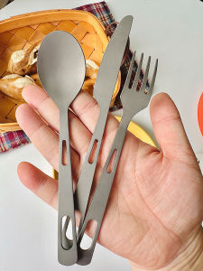 Pure Titanium Cutlery Set for Outdoor Picnic Steak Knife Hollow out Design Matte Finish Dinner Fork Spoon Easy to Store
