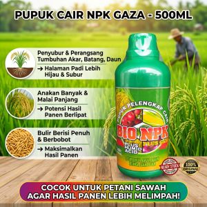 NPK GAZA 500ML Pupuk Penyubur dan Pelebat Tanaman Padi – Pupuk NPK Cair Perangsang Pertumbuhan Akar Batang dan Daun Padi Agar Lebih Hijau Anakan Banyak Malai Panjang dan Bulir Berisi Penuh Cocok Untuk Petani Sawah Agar Hasil Panen Lebih Melimpah
