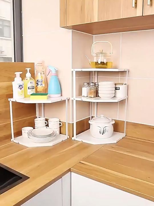 Shelf Rack Triangle Kitchen Corner Rack Triangle Shelf Fan shaped Cabinet Rack Waterproof ...