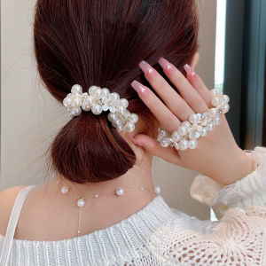 Korea Pearls Beaded Hair Scrunchies Sweet Shell Flower Ponytail Hair Tie Elastic Hair Rope Women Girls Accessories