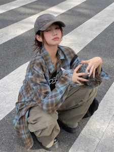 Áo Sơ Mi Kẻ Caro Dáng Rộng Phong Cách Mỹ Mùa Xuân Hè Cho Nữ Áo Khoác Ngoài Rộng Rãi Áo Khoác Chống Nắng Áo Khoác Dài Tay Cổ Polo