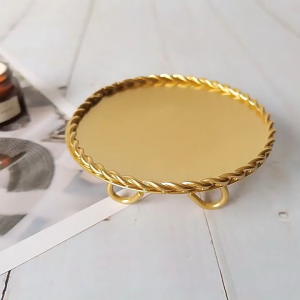 Gold Metal Plate Pillar Candle Stand Holder - Decorative Ornaments