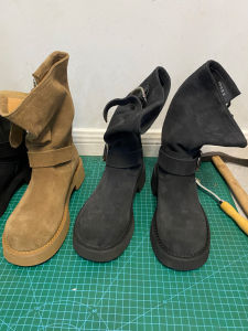 Womens Martin Boots Increased Height Cowhide Western Rough Heel Short Boot Retro Style Summer New Arrival Black Grey