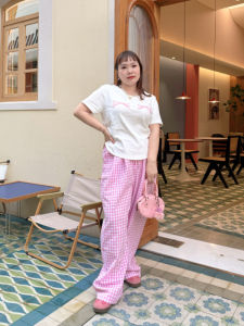 Quần Ống Rộng Cạp Cao Cho Nữ Quần Kẻ Caro Ống Đứng Quần Dài Thường Ngày Cỡ Lớn Thương Hiệu Không Có Thương Hiệu Mùa Hè 2025