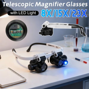 8X/15X/23X Binocular Head Wearing LED Magnifier Telescopic Repair Maintenance Inspection Double Glasses for Reading Jewelers
