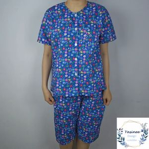 ชุดนอน ชุดลําลอง ชุดนอนผ้าคอตตอน ชุดนอนลายดอกชุดนอนใส่สบาย ชุดอยู่บ้าน ชุดเสื้อกางเกง Cotton100%: LLL (อก 48 นิ้ว)