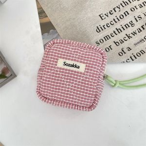 ZIYINGCHA | Túi Đựng Mỹ Phẩm Dung Lượng Lớn Kiểu Dáng Mới Chất Liệu Plaid Màu Đỏ