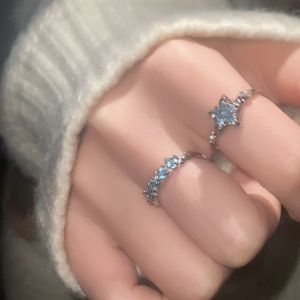 Blue Star Zircon Ring Female Ins Sweet Cool Accessible Luxury Special-Interest Design Fancy Simple Opening Ring Index Finger