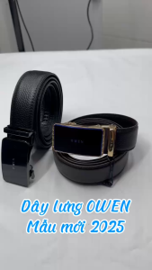 Thắt lưng nam OWEN da bò thật cao cấp mặt khóa trượt hợp kim cao cấp  vân may hai bên (giá mác 495k)