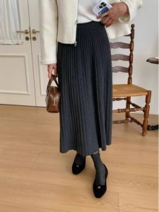 กระโปรงยาวทรงเอผ้าถักหนาสำหรับฤดูหนาว กระโปรงสั้นทรงเอเอวสูง กระโปรงยาวปานกลาง ผ้าขนสัตว์ กระโปรงสั้นสไตล์เกาหลี