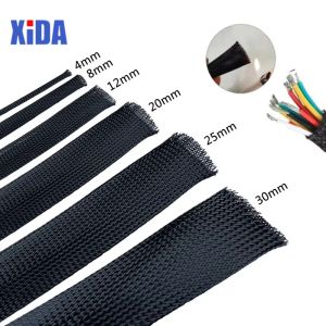 1/5/10M Black Insulated Braid Sleeving 6/8/10/30mm Tight PET Wire Cable Gland Protection Cable Sleeve Flame Retardant Nylon Tube