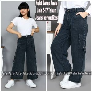 Celana Jeans Cargo Kulot Anak Perempuan