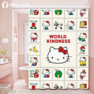 Kitty Cat Thickened Shower Curtain Cute Cartoon Partition Waterproof Mold Proof Bathing Room Decorative Polyester Curtain