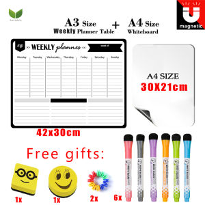 A3 Size Magnetic Weekly Calendar For Fridge +A4 Size Dry Erase Whiteboard Family Home Office White Board Note Board Message Drawing Fridge Magnetic Sticker Board