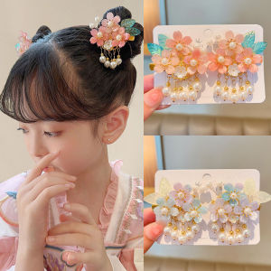Princess Style Floral Hairpin Girls Hair Accessories Hanfu Headwear Ancient Chinese Costume Tassel Shake Flowing Hair Card