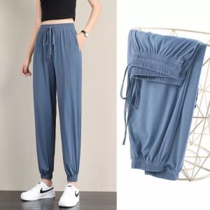 Ice Silk plus size Casual Pants For Women Thin Summer New Loose Wide Leg Pants High Waist Straight jogger women pants