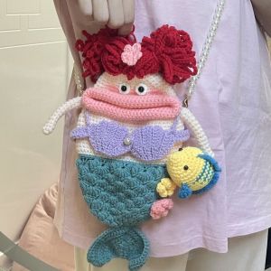 Ugly and Cute Sausage Mouth Mobile Phone Bag Handmade Bag DIY Homemade Material Bag Wool Crochet Big Mouth Doll Woven Bag