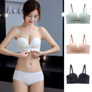 MIESHUT Strapless Invisible Front and Back Double-layer Buckle Beautiful Back Underwear Small Chest Gathered Thickened Palm Cup Soft Bra
