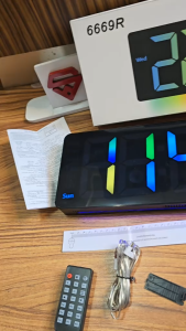 JD-6669 Jam Dinding Digital LED RGB & Lampu Malam Alarm Suhu Humidity Kelembaban Ruangan Free Remote