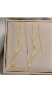 ตรงกับ OYJR ต่างหูสแตนเลสไม่ลอก มีต่างหูโซ่แฟชั่นชูบทอง 18k