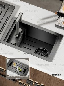 MOSHE | Compact Hidden Island Bar Table Cabinet with Single Sink 304 Stainless Steel