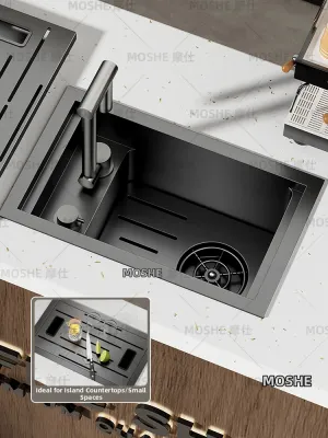 MOSHE | Compact Hidden Island Bar Table Cabinet with Single Sink 304 Stainless Steel