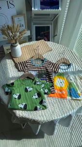 เสื้อยืดแขนสั้น เสื้อยืดคอกลม เสื้อยืดเด็กผู้ชาย ผ้า cotton พิมพ์ลายเท่ๆ Size80-120 cm