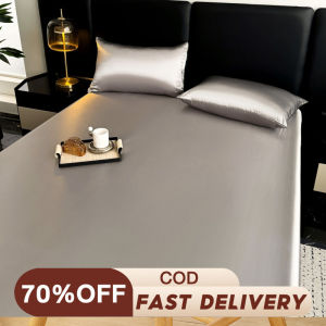 Cadar 4 in 1 Silk Fitted Bedsheet Queen/King Size Tencel Pure Color Fitted Sheet Mattress Protector Washed